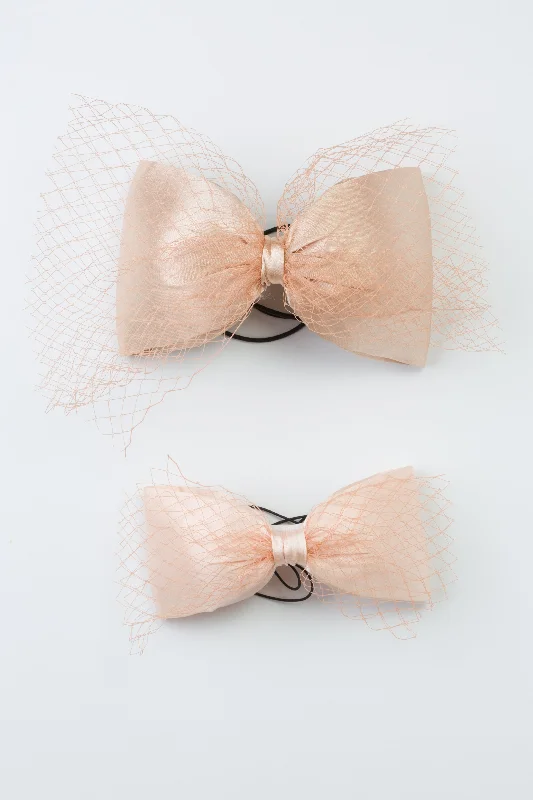 handmade satin hairpins for special events -Avant Garde Bow Petit - Peach Champagne