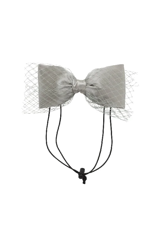 glamorous velvet hairbands for wedding looks -Avant Garde Bow Petit - Silver