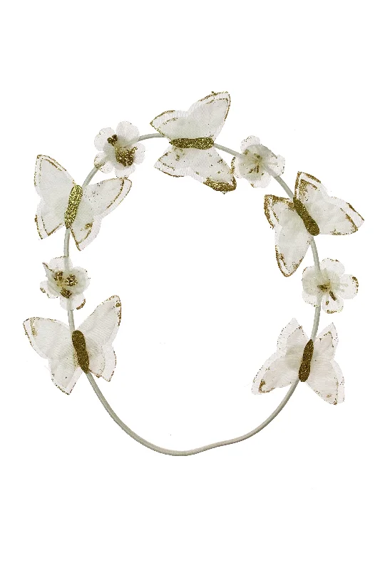 statement rhinestone hairpins for high-fashion looks -Butterfly Hair Wrap Wreath - White