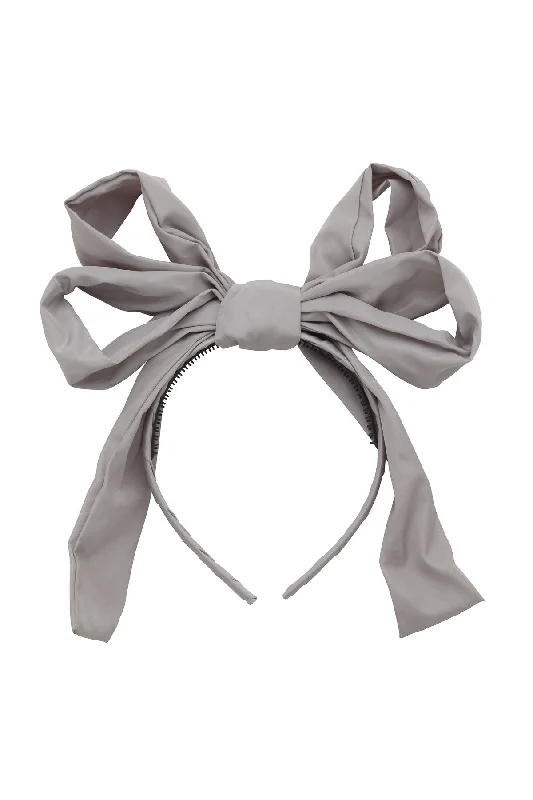 elegant metal hairbands for formal occasions -Double Party Bow Headband - Light Grey