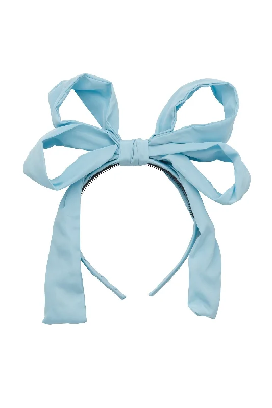 trendy satin hairpins for luxurious finishes -Double Party Bow Headband - Light Sky