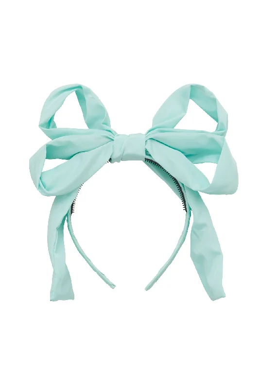 handmade velvet hairpins for unique wedding styles -Double Party Bow Headband - Mint