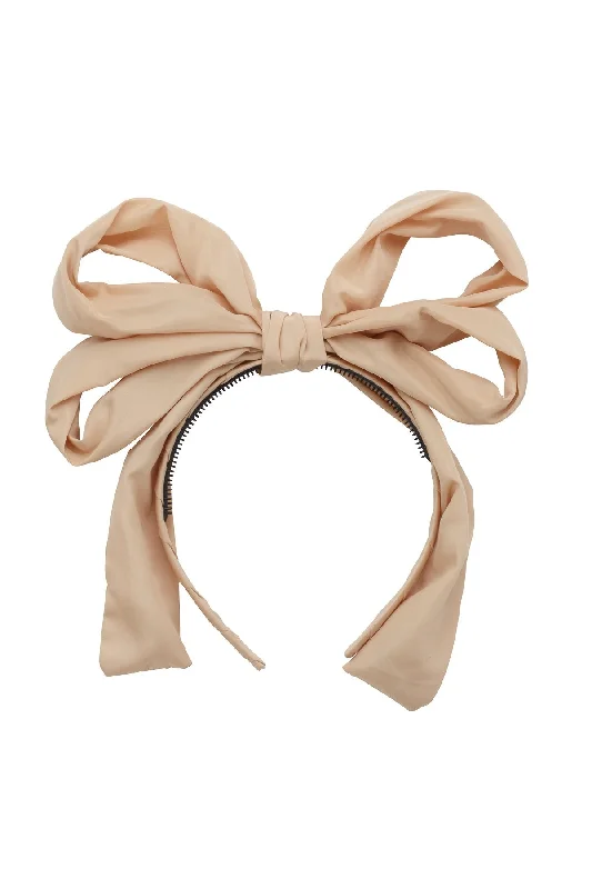 oversized flower hairpins for statement bridal looks -Double Party Bow Headband - Taupe