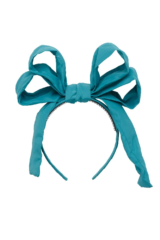 vintage-inspired satin hairbands for timeless looks -Double Party Bow Headband - Teal