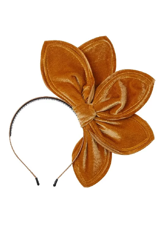 delicate velvet hairbands for vintage hairstyles -Five Petals Velvet Headband - Gold