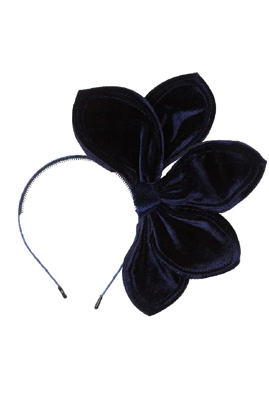 boho chic hairpins for wedding updos -Five Petals Velvet Headband - Navy