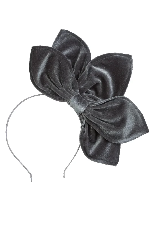 glamorous pearl hairbands for evening events -Five Petals Velvet Headband - Grey