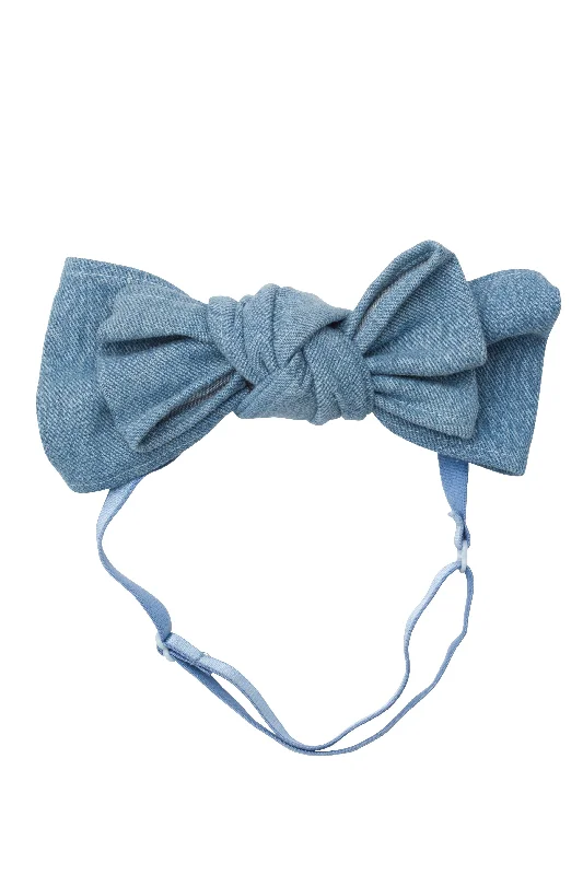 chic pearl hairbands for elegant updos -Floppy Denim Wrap - Sky Blue Denim