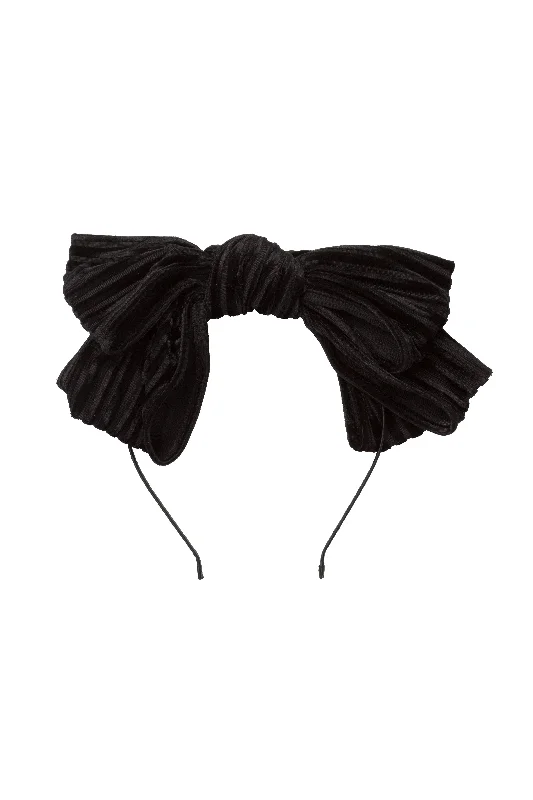 luxurious satin hairbands for wedding styles -Floppy Velvet Stripe Headband - Black