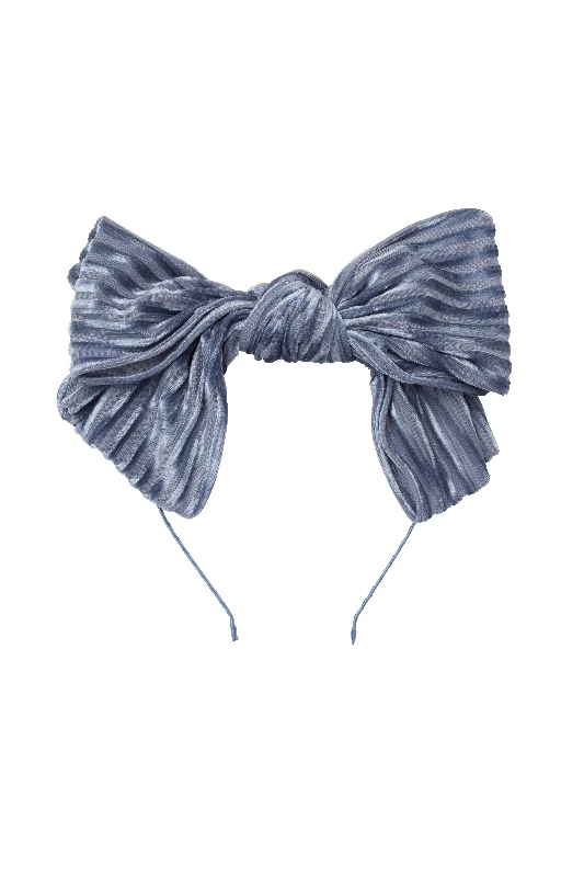 playful velvet hairpins for casual vibes -Floppy Velvet Stripe Headband - Blue