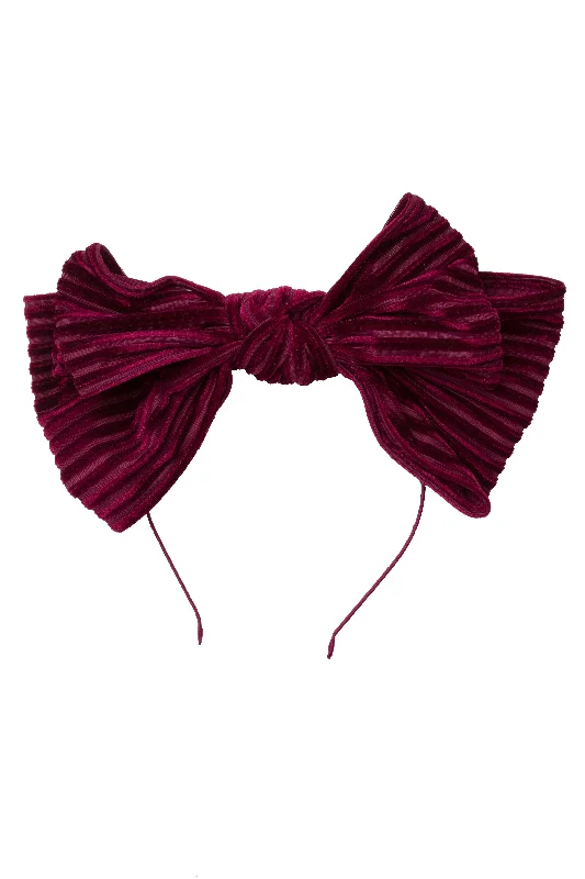 oversized satin hairpins for modern bridal looks -Floppy Velvet Stripe Headband - Burgundy