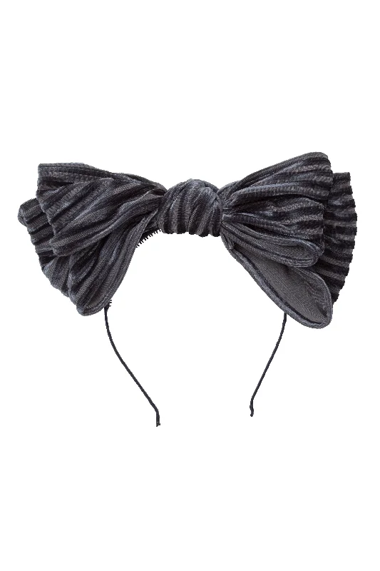 sparkling rhinestone hairpins for wedding day -Floppy Velvet Stripe Headband - Charcoal