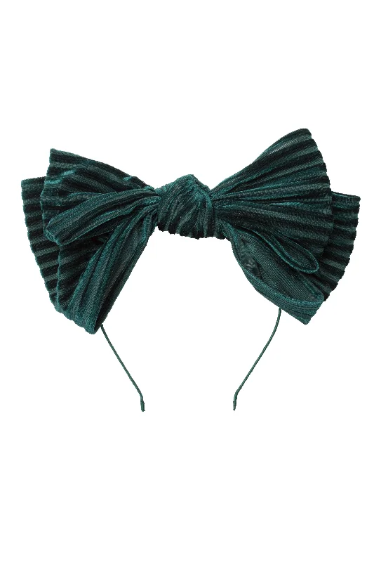 handmade velvet hairbands for unique styles -Floppy Velvet Stripe Headband - Hunter Green