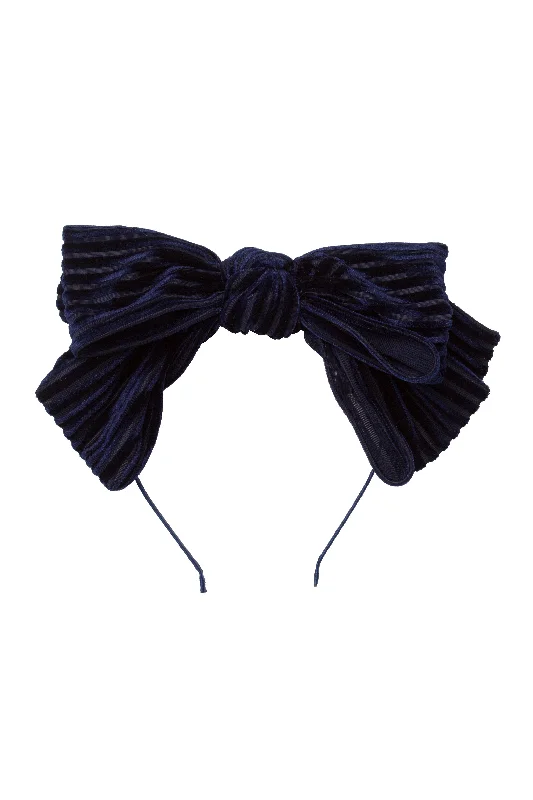 chic pearl hairpins for formal occasions -Floppy Velvet Stripe Headband - Navy