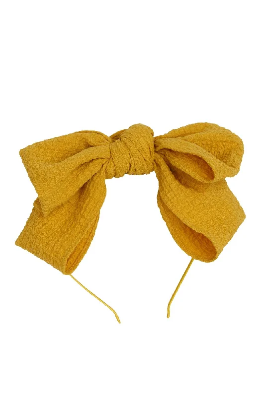 oversized velvet hairbands for stylish wedding looks -Floppy Muslin Headband - Mustard