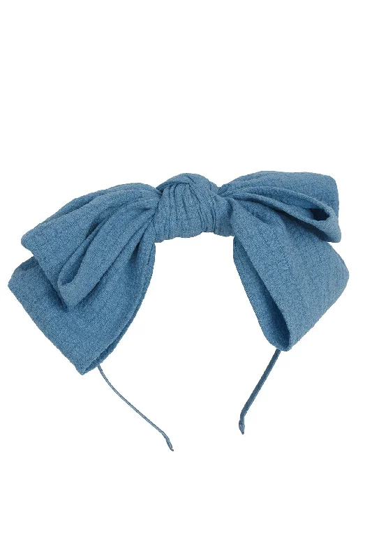 handmade satin hairbands for high-fashion looks -Floppy Muslin Headband - Smoke Blue