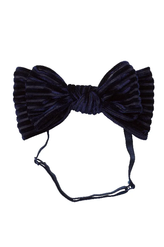 chic velvet hairbands for a fashionable look -Floppy Velvet Stripe Wrap - Navy