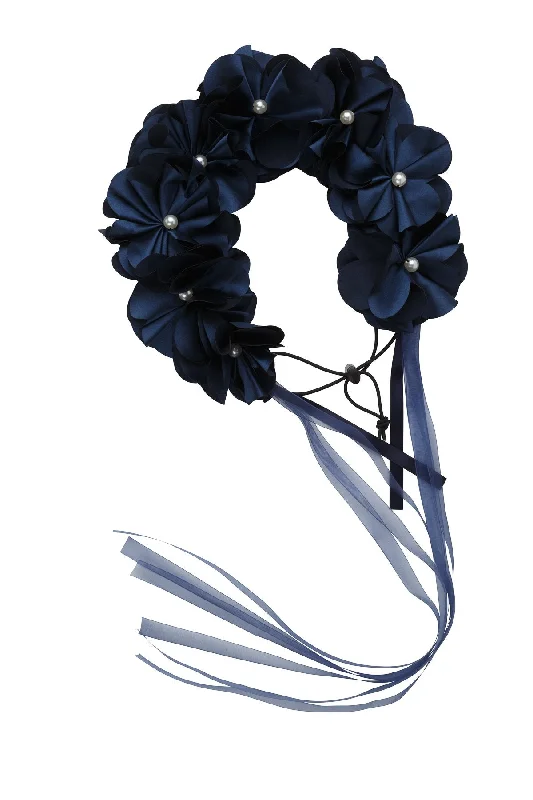 playful satin hairpins for fun, casual looks -Floral Wreath Full - Navy