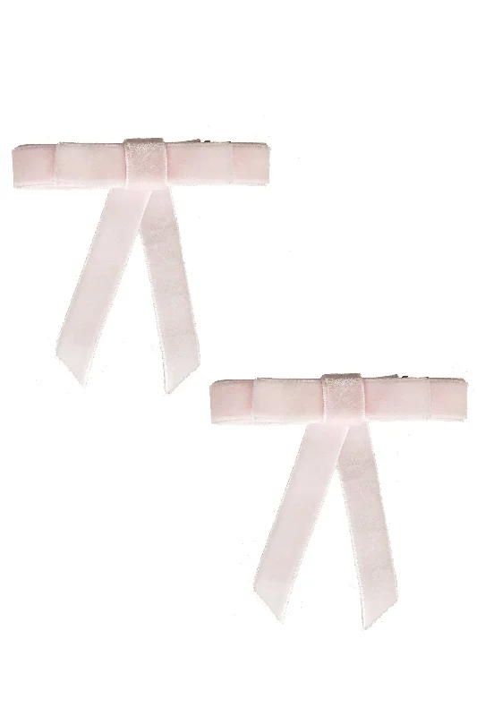 elegant rhinestone hairbands for special occasions -Velvet Bow Clip Set (2) - Baby Pink