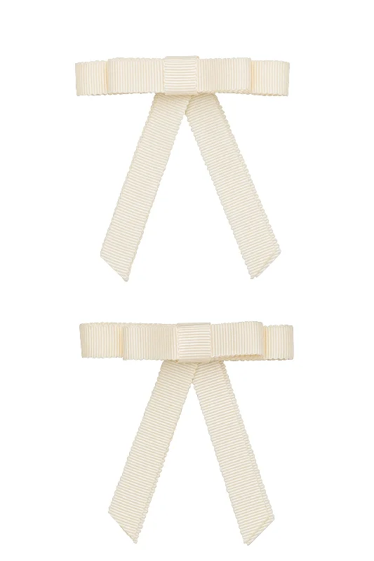 chic satin hairbands for modern bridal styles -Grosgrain Bow Clip Set (2) - Ivory