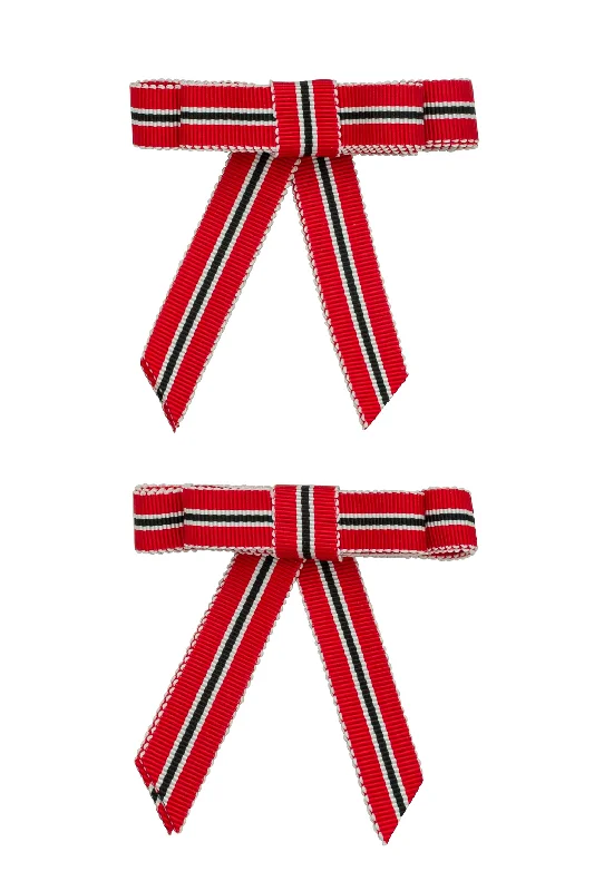 delicate velvet hairbands for vintage hairstyles -Grosgrain Bow Clip Set (2) - School Girl Red