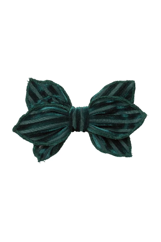 chic velvet hairpins for classic styles -Growing Orchid Clip - Hunter Green Velvet Stripe