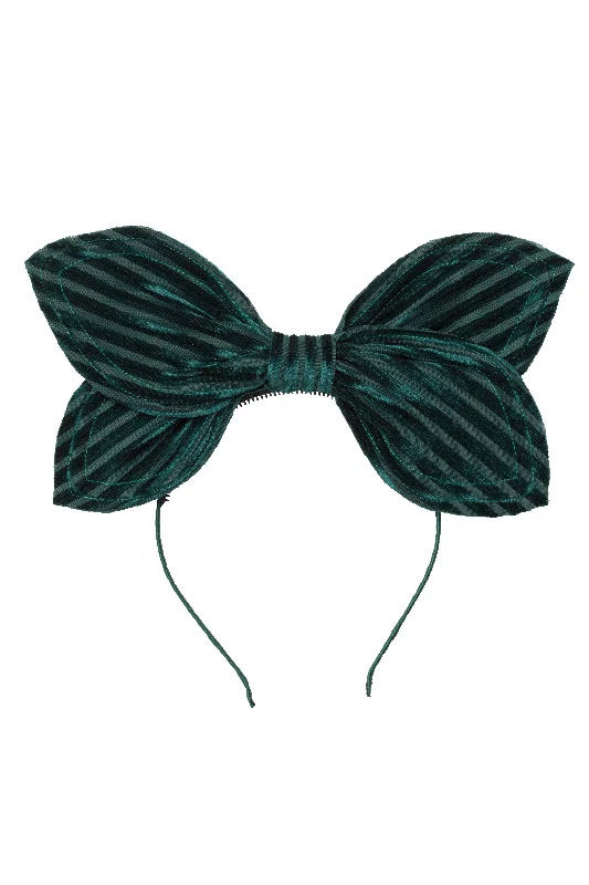 glamorous velvet hairpins for evening events -Growing Orchid Headband - Hunter Green Velvet Stripe