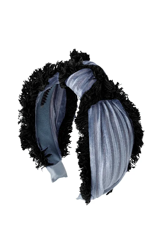 trendy velvet hairbands for casual wear -Knot Fringe Headband - Blue