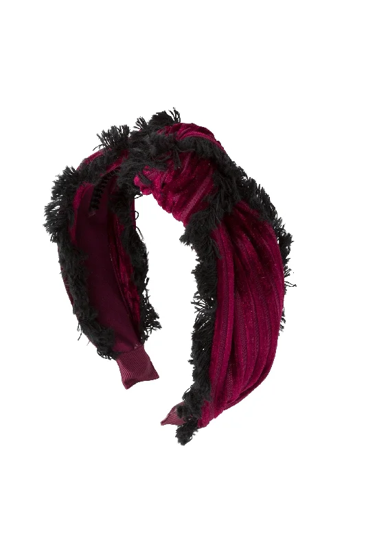 glamorous satin hairbands for sleek wedding looks -Knot Fringe Headband - Burgundy