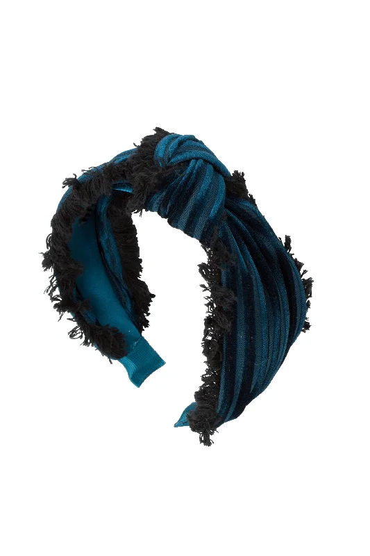 handmade satin hairbands for classic elegance -Knot Fringe Headband - Teal