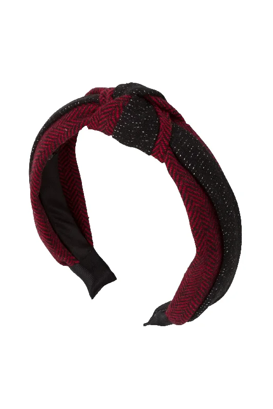 unique velvet hairbands for elegant hairstyles -Knot Herringbone Headband - Red/Black