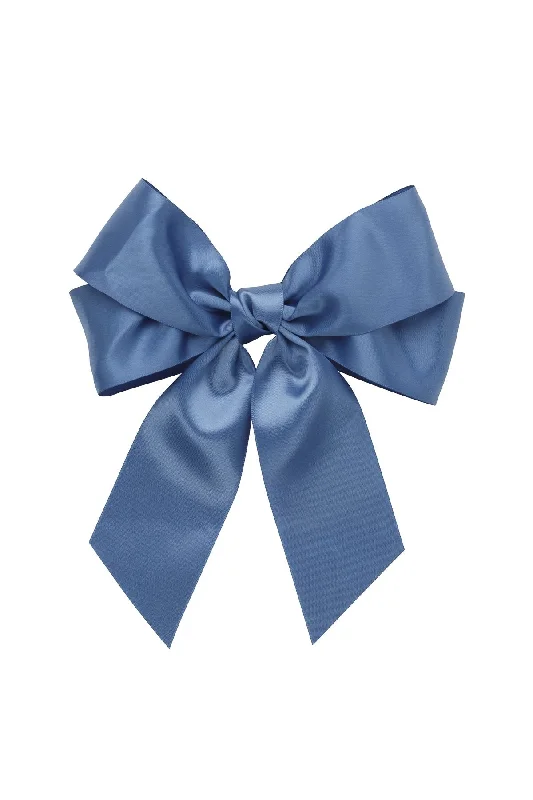 luxurious velvet hairbands for classic elegance -Oversized Bow Pony/Clip  - Smoke Blue