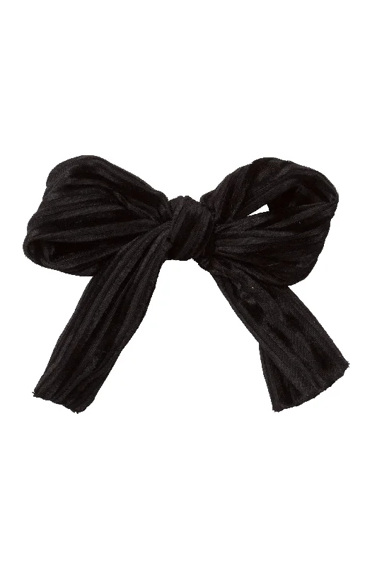 oversized flower hairpins for statement bridal looks -Party Bow Clip - Black Velvet Stripe