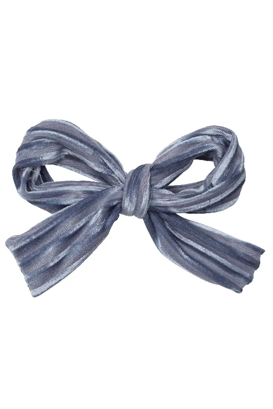 elegant metal hairbands for formal occasions -Party Bow Clip - Blue Velvet Stripe