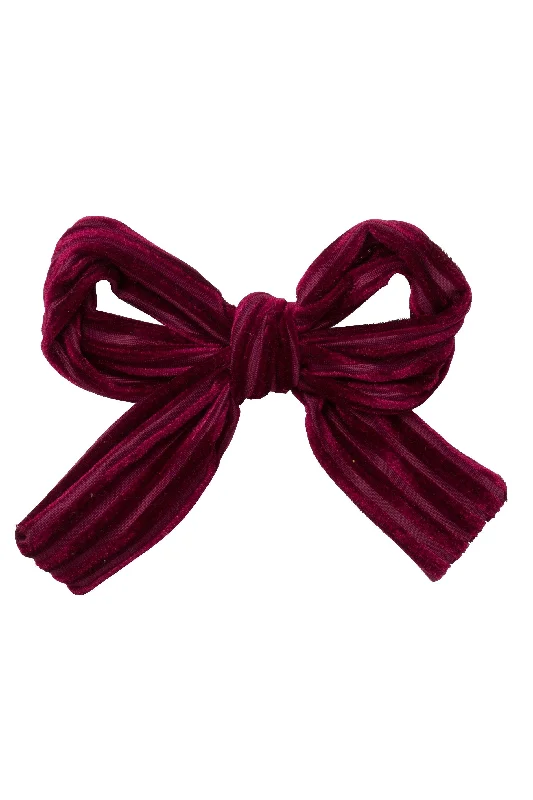 stylish crystal hairbands for evening events -Party Bow Clip - Burgundy Velvet Stripe