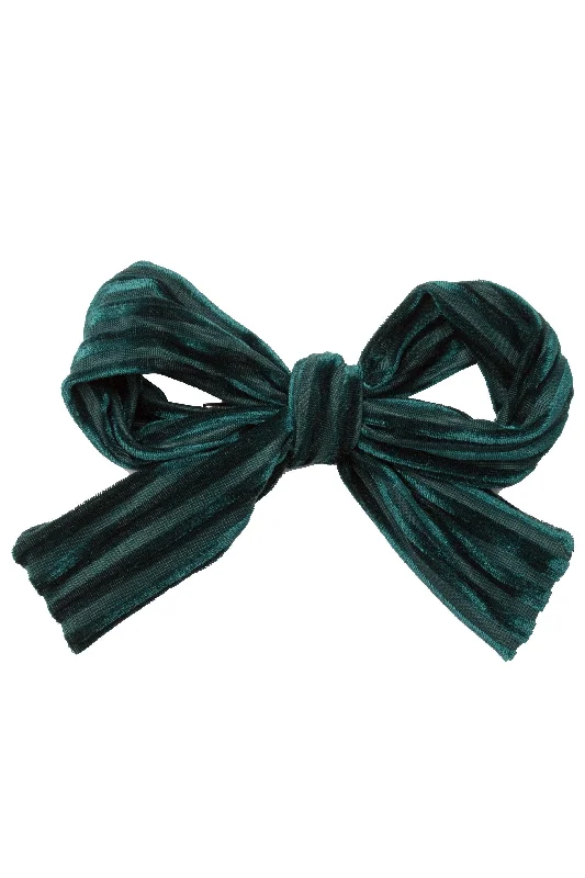 soft velvet hairbands for a chic, comfortable look -Party Bow Clip - Hunter Green Velvet Stripe