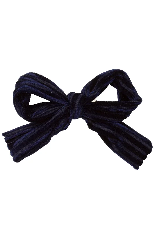 sparkling crystal hairpins for refined elegance -Party Bow Clip - Navy Velvet Stripe