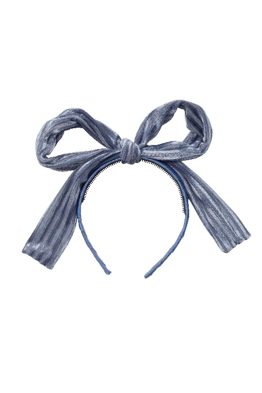 chic flower hairpins for casual styles -Party Bow Headband - Blue Velvet Stripe