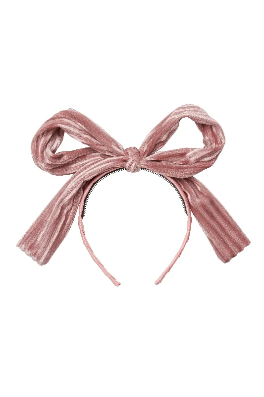 luxurious velvet hairbands for classic elegance -Party Bow Headband - Blush Velvet Stripe