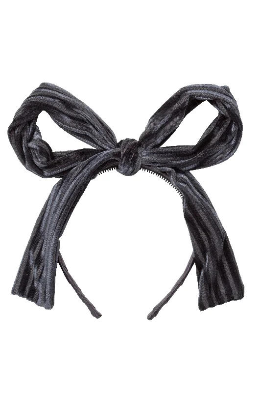 sparkling rhinestone hairbands for a dazzling finish -Party Bow Headband - Charcoal Velvet Stripe