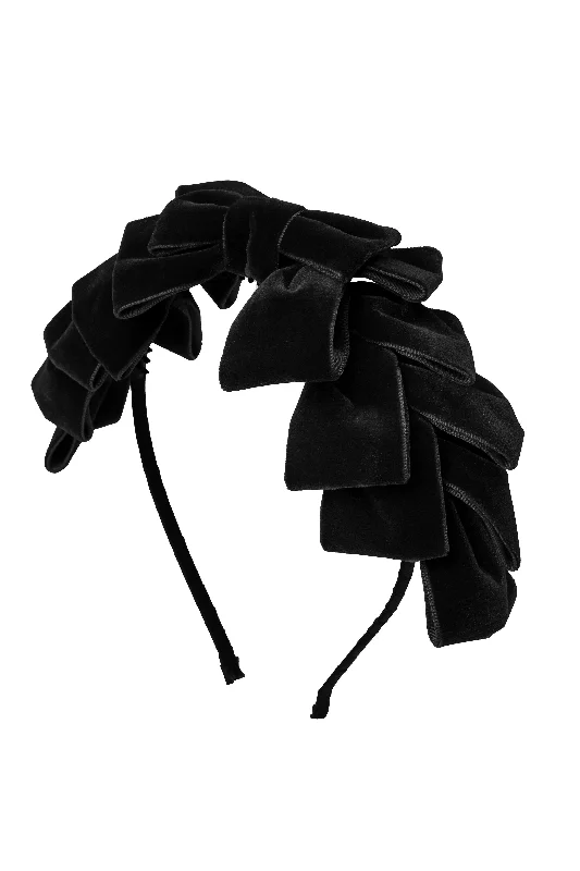 trendy velvet scrunchies for casual hairstyles -Pleated Ribbon Velvet Headband - Black