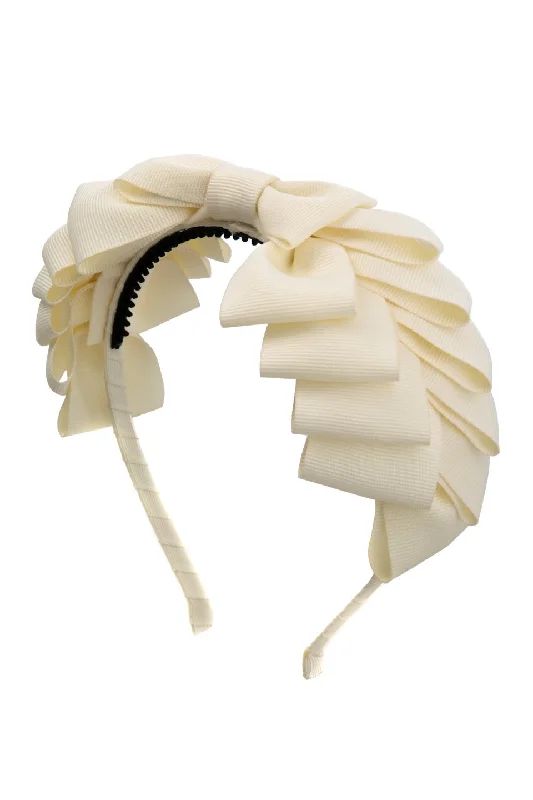 glamorous hairpins for evening events -Pleated Ribbon Grosgrain Headband - Cream