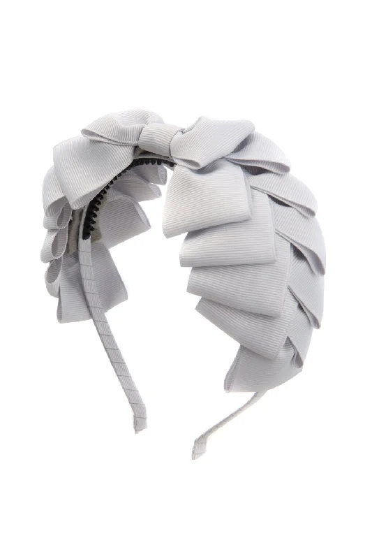 trendy flower hairpins for a fun look -Pleated Ribbon Grosgrain Headband - Shell Grey