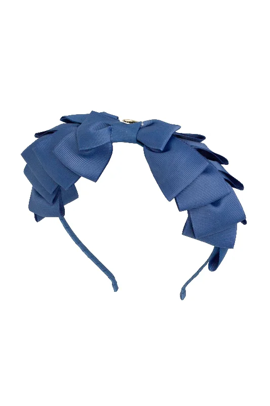 playful velvet hairpins for casual vibes -Pleated Ribbon Grosgrain Headband - Smoke Blue