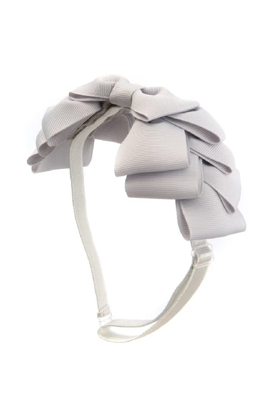 oversized satin hairpins for modern bridal looks -Pleated Ribbon Grosgrain Wrap - Shell Grey