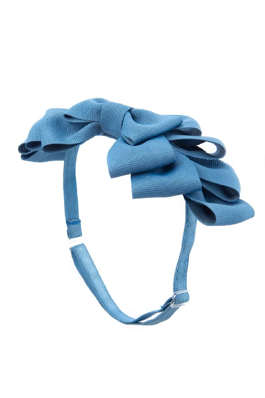 trendy metal hairbands for sleek, polished looks -Pleated Ribbon Grosgrain Wrap - Smoke Blue