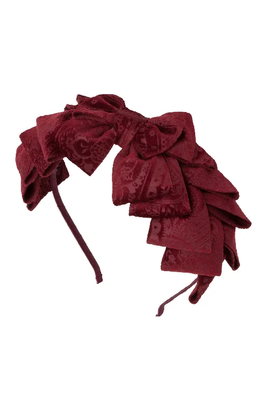 stylish satin hairbands for vintage vibes -Pleated Ribbon Headband - Burgundy Paisley Suede