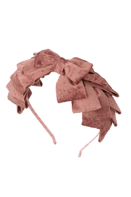 delicate flower hairbands for casual elegance -Pleated Ribbon Headband - Rose Paisley Suede