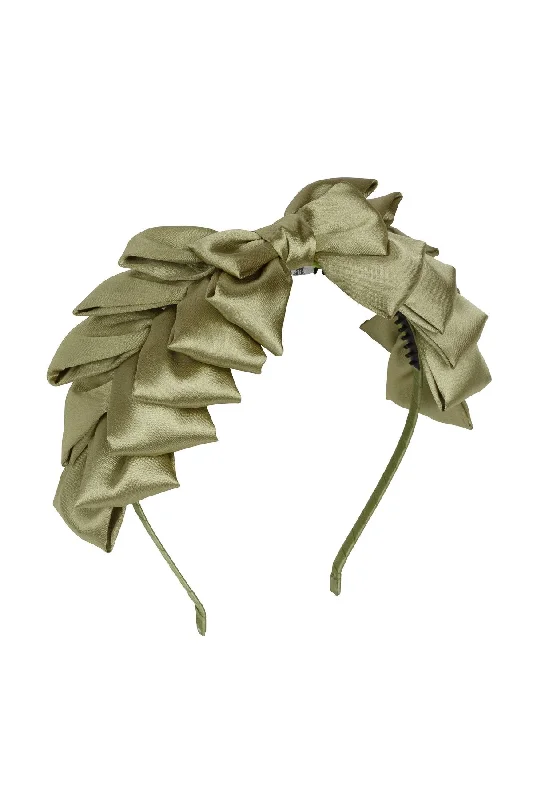 delicate flower hairpins for bridal updos -Pleated Ribbon Headband - Antique Green