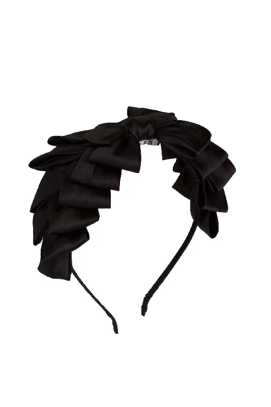 oversized rhinestone hairbands for luxurious styles -Pleated Ribbon Headband - Black